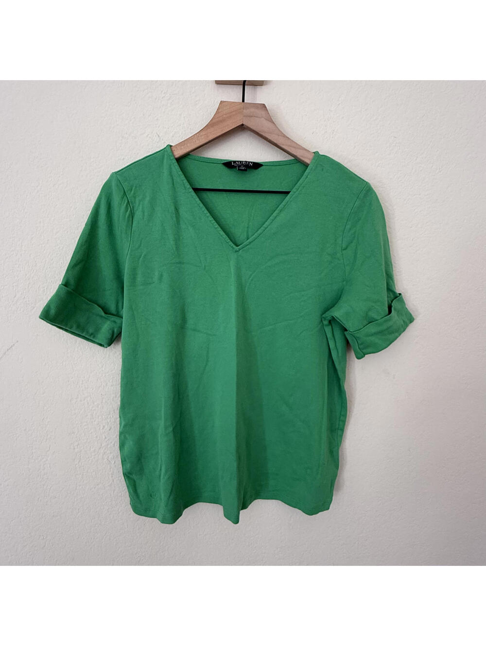 Ralph Lauren Shirt Women's IX Green Short Sleeve V-Neck